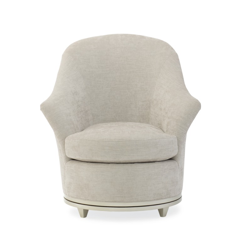 This accent chair has a little secret. It swivels! Covered in a pearlescent brushed low pile chenille