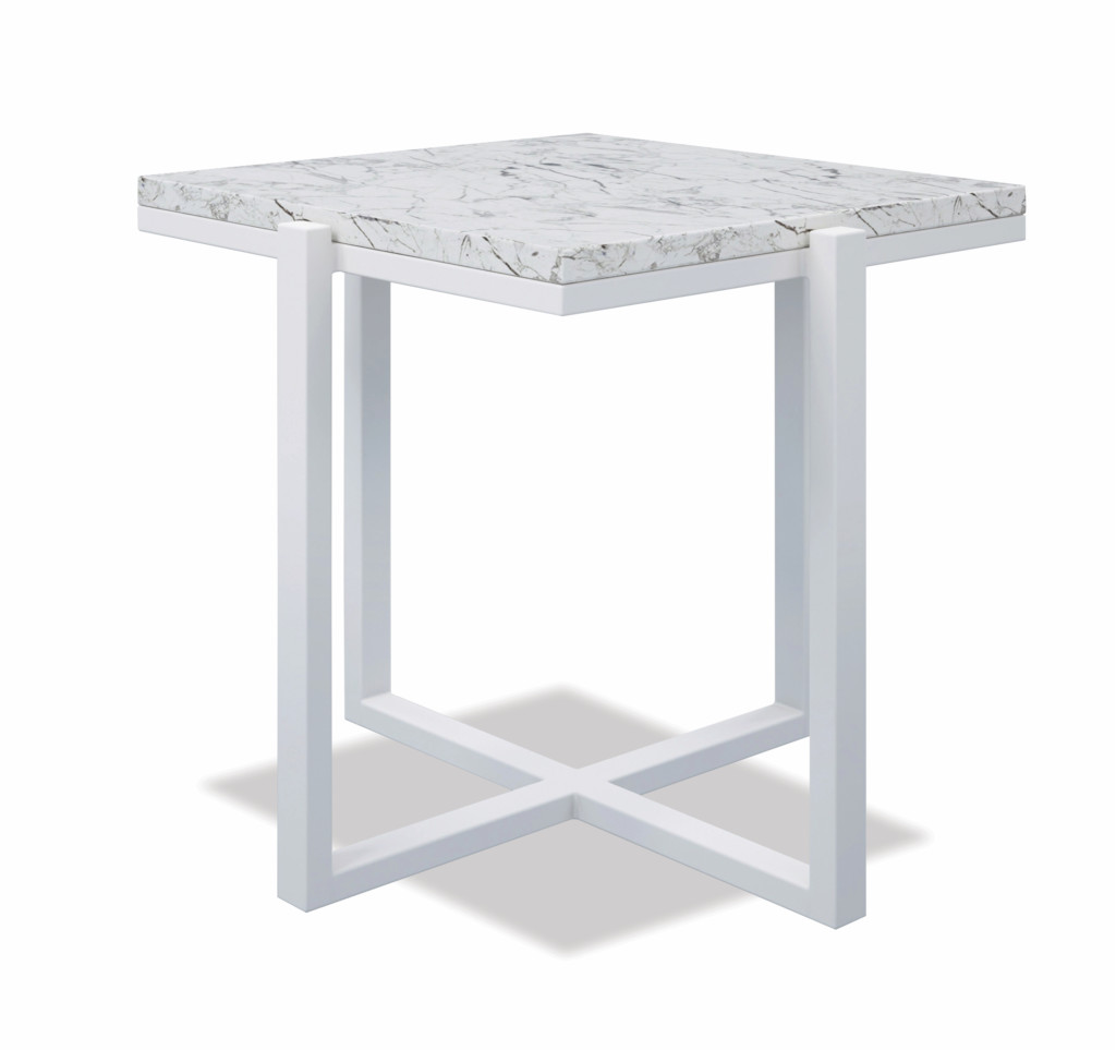 Square End Table With Honed Carrara Marble, Frost